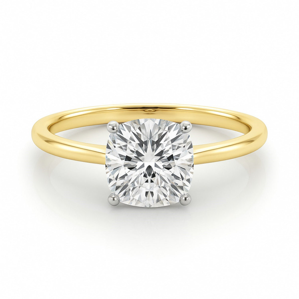 2 Carat Cushion Lab Grown IGI G/VS1 Diamond Solitaire Ring in 10K Yellow Gold