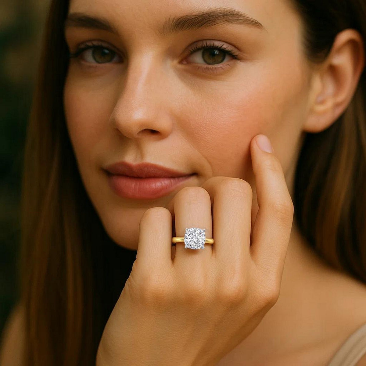 2 Carat Cushion Lab Grown IGI G/VS1 Diamond Solitaire Ring in 10K Yellow Gold