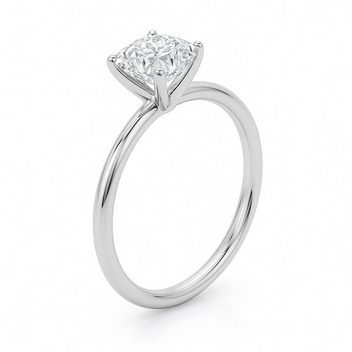 1 Carat Cushion Lab Grown IGI G/VS1 Diamond Solitaire Ring in 14K White Gold