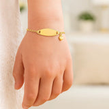 14k Yellow Gold Heart Accented Childrens Cable Chain ID Bracelet (6.35 mm)