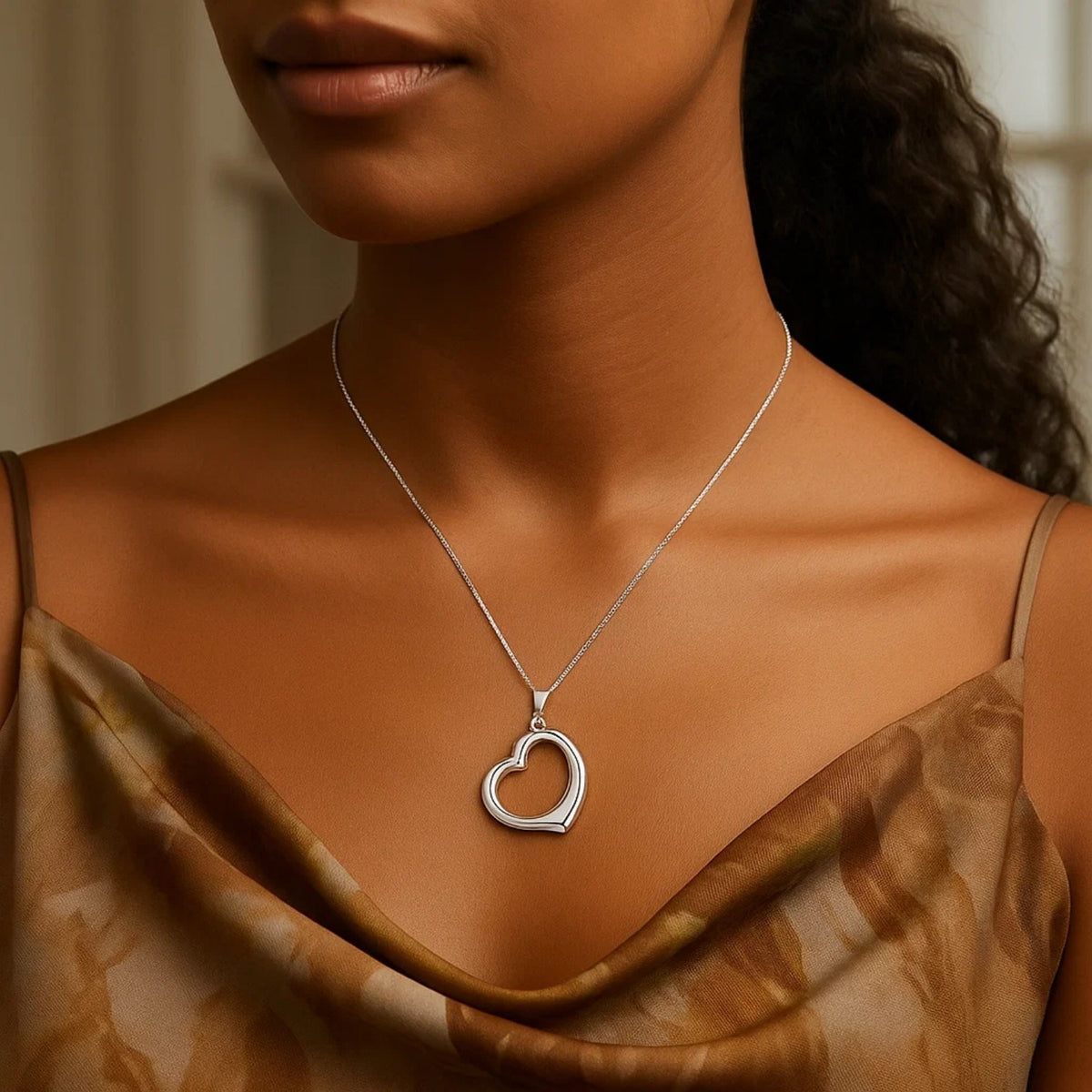 14k White Gold Floating Heart Drop Pendant