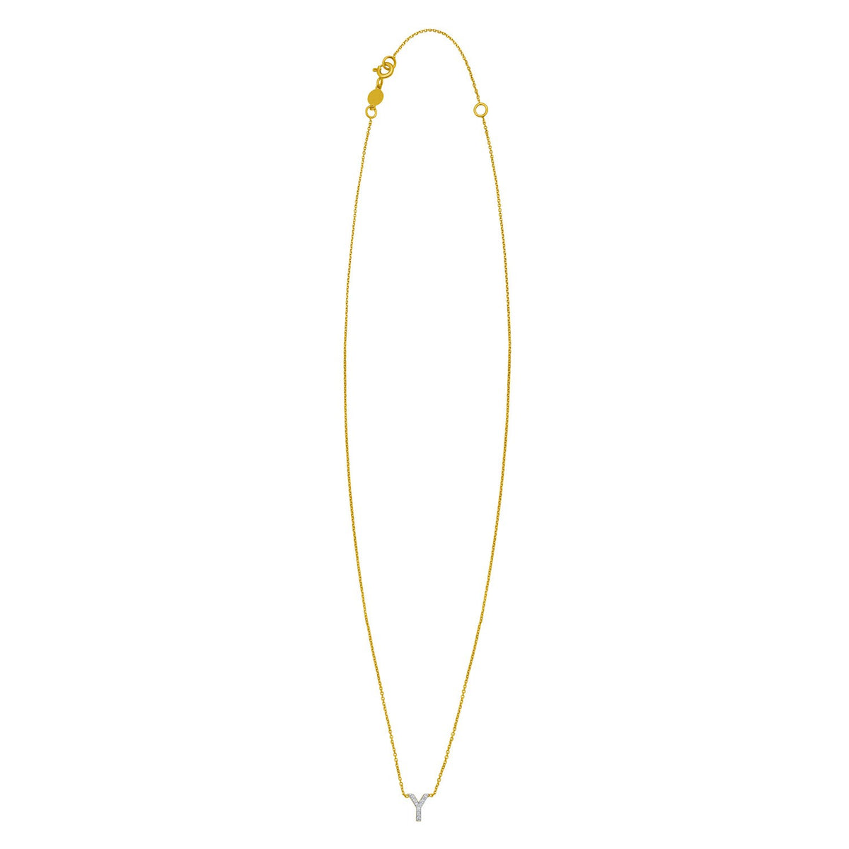 14K Yellow Gold Mini Diamond Y Initial Pendant Necklace