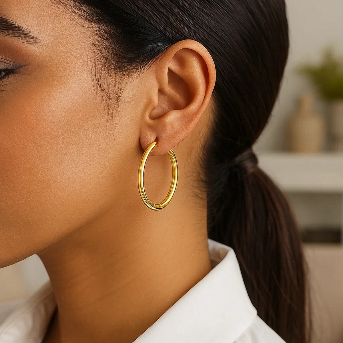 10k Yellow Gold Polished Hoop Earrings (3x30mm)