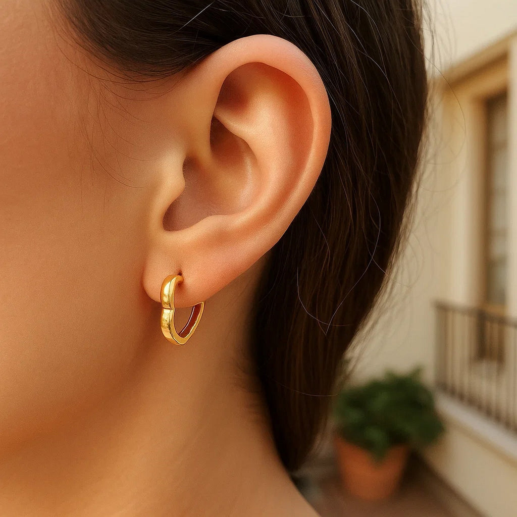 14k Yellow Gold Heart Huggie Hoops