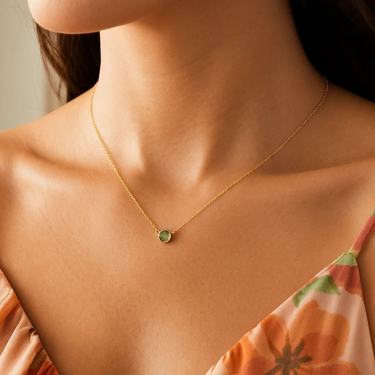 14k Yellow Gold 17 inch Necklace with Round Peridot