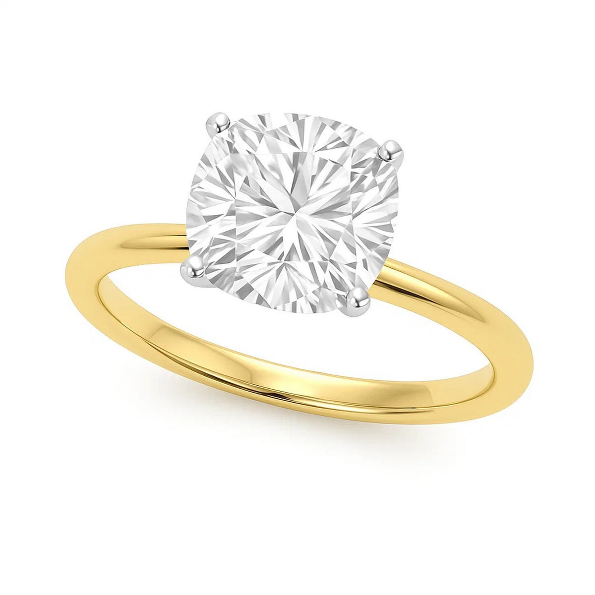 5 Carat Cushion Lab Grown IGI G/VS1 Diamond Solitaire Ring in 14K Yellow Gold