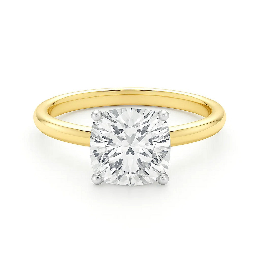 5 Carat Cushion Lab Grown IGI G/VS1 Diamond Solitaire Ring in 14K Yellow Gold