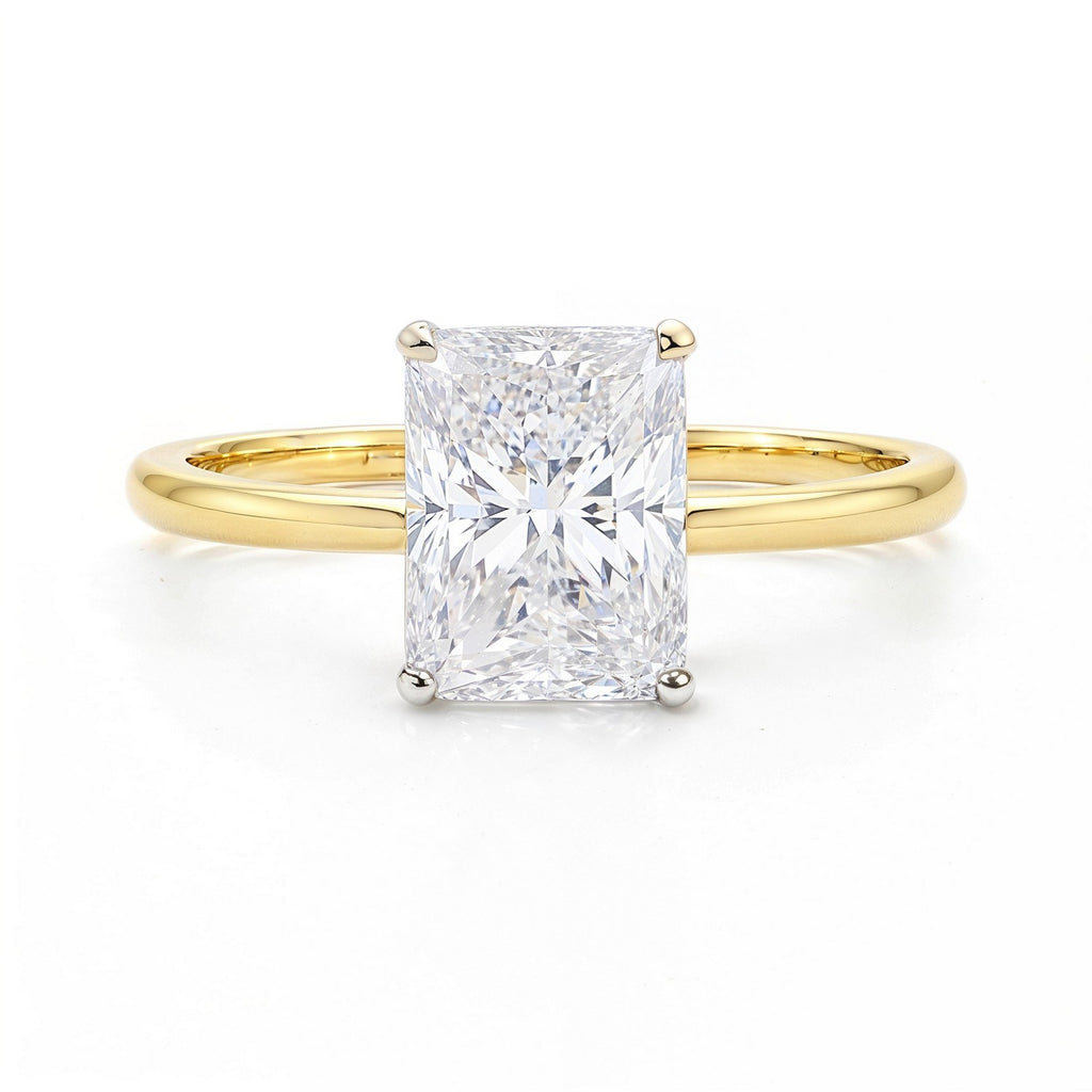 3 Carat Radiant Lab Grown IGI G/VS1 Diamond Solitaire Ring in 14K Yellow Gold