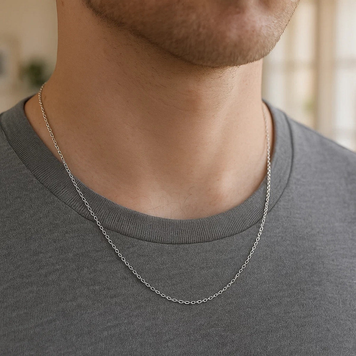 14k White Gold Diamond Cut Cable Link Chain (1.10 mm)
