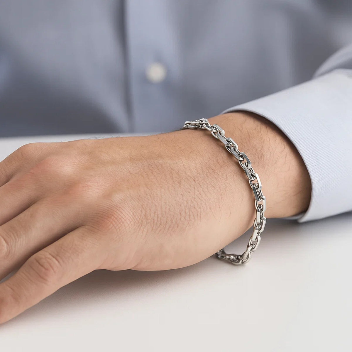 14k White Gold French Cable Chain Bracelet  (4.80 mm)