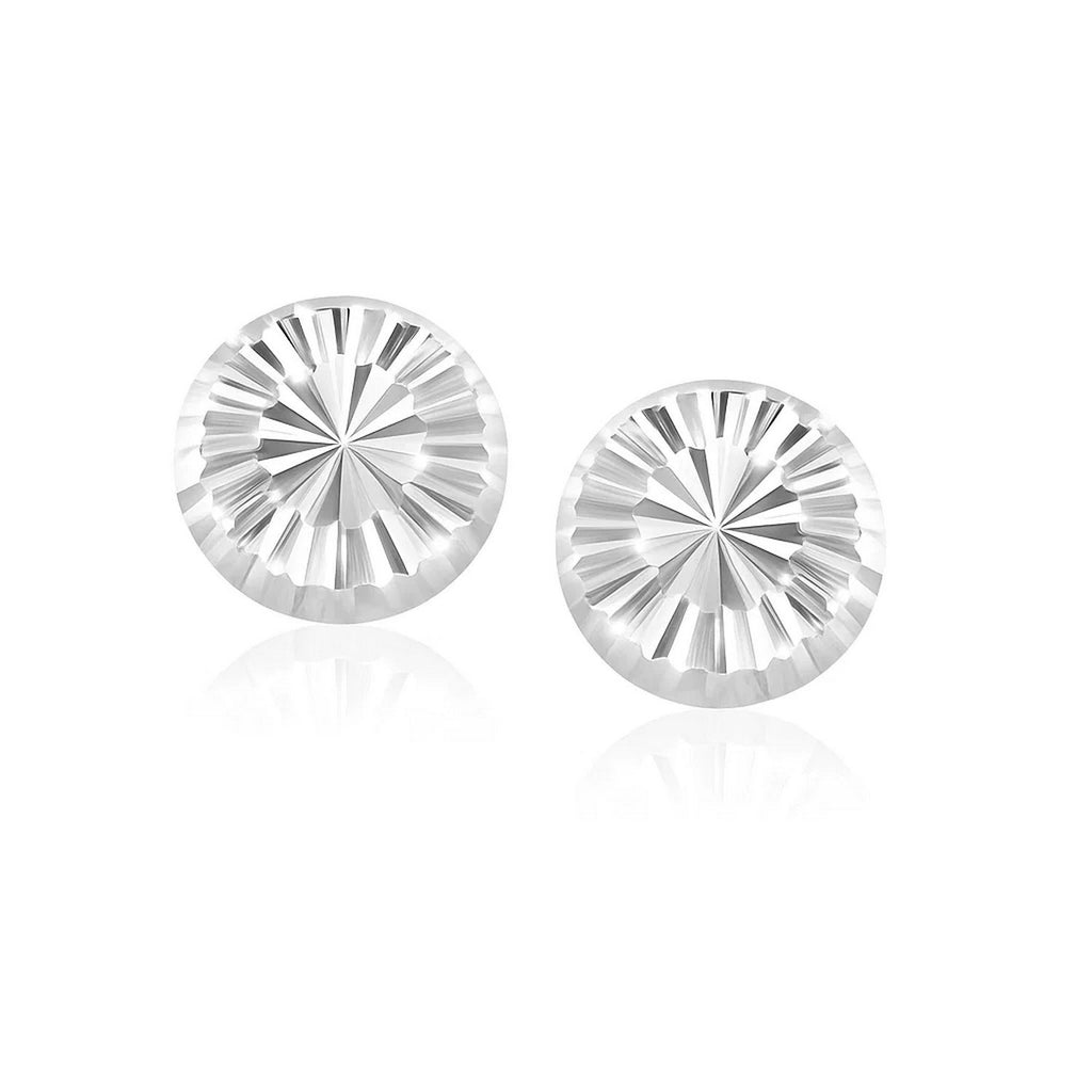 Flat Style Diamond Cut Stud Earrings in 14k White Gold(8mm)