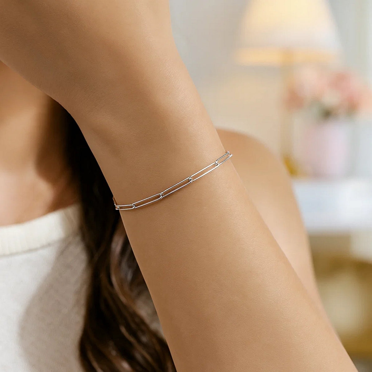 14k White Gold Wire Paperclip Bracelet  (2.70 mm)