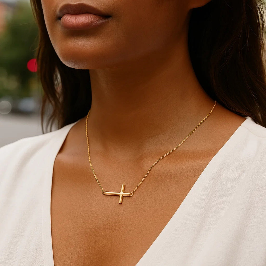 14k Yellow Gold Necklace with a Polished Cross Design