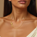 14k Yellow Gold Necklace with a Polished Cross Design