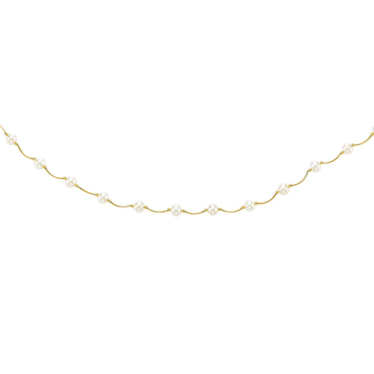 14k Yellow Gold Arc Link Necklace with White Pearls