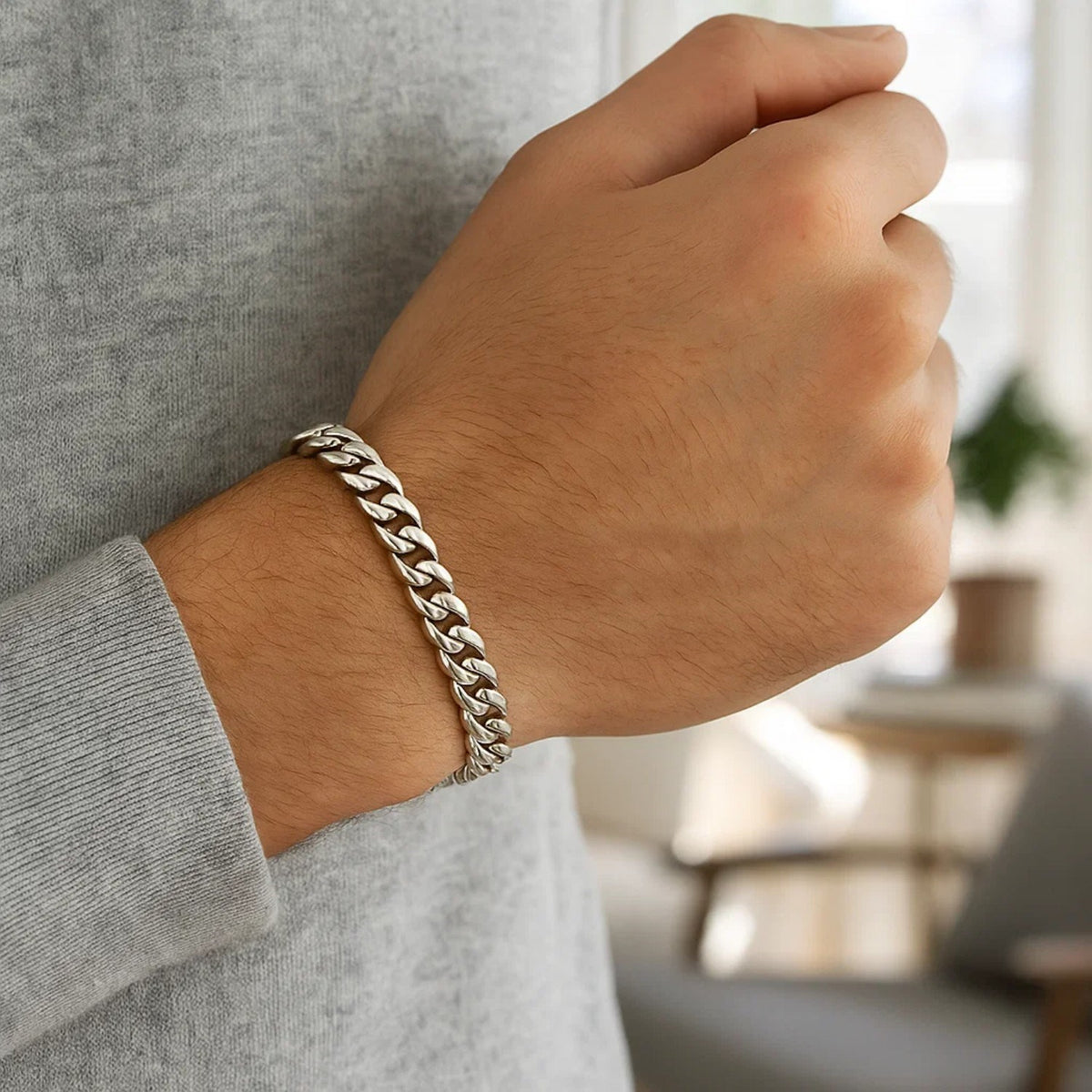 14k White Gold Miami Cuban Semi Solid Bracelet (7.00 mm)