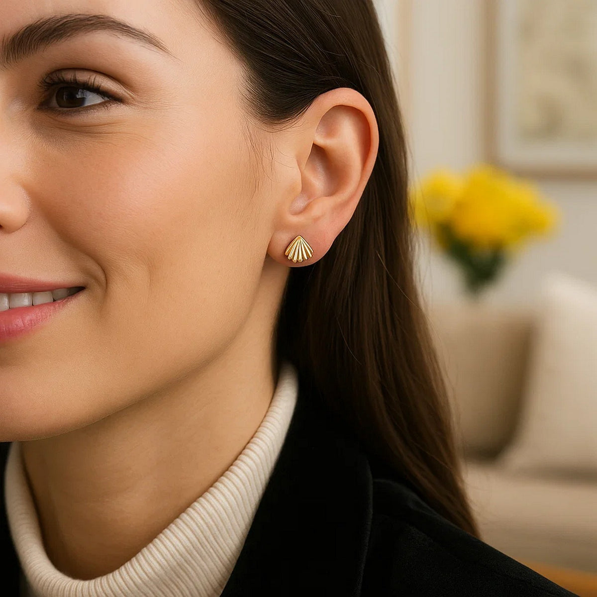 Sea Shell Stud Earrings in 10K Yellow Gold
