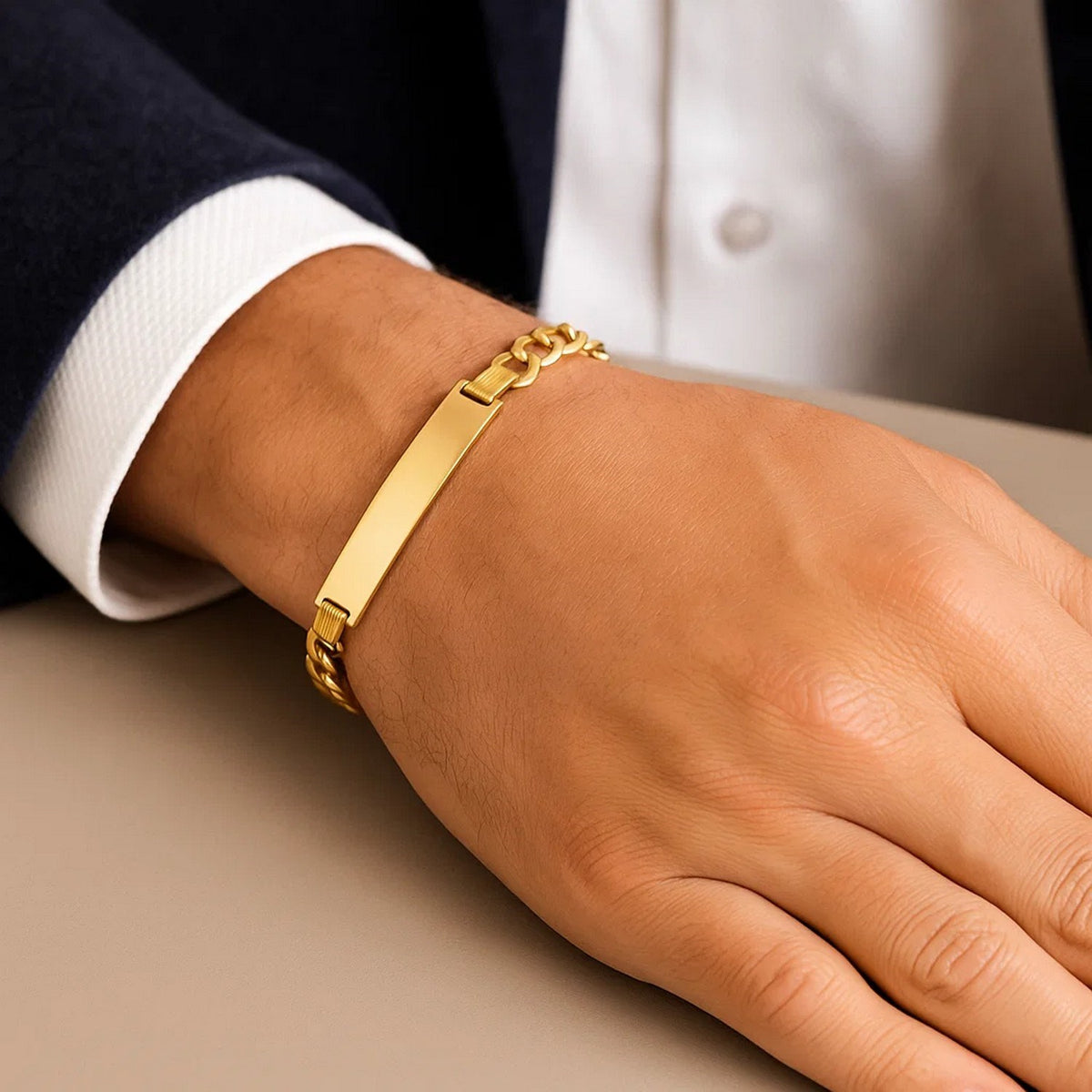 14k Yellow Gold 8 1/2 inch Mens Narrow Curb Chain ID Bracelet (6.70 mm)