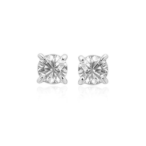 14k White Gold Stud Earrings with White Hue Faceted Cubic Zirconia(6mm)