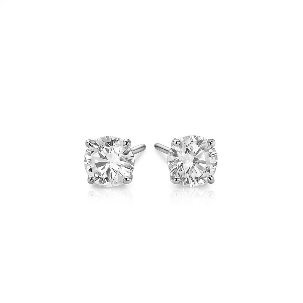 14k White Gold Stud Earrings with White Hue Faceted Cubic Zirconia(6mm)