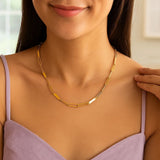 14k Yellow Gold Alternating Paperclip Chain Link and Gold Bar Necklace