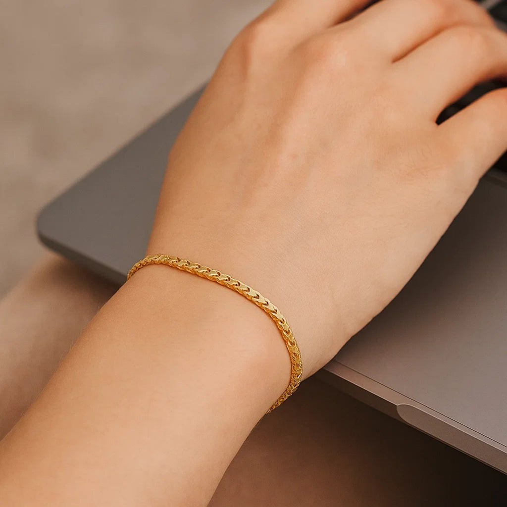 14k Yellow Gold Solid Diamond Cut Round Franco Bracelet (2.20 mm)