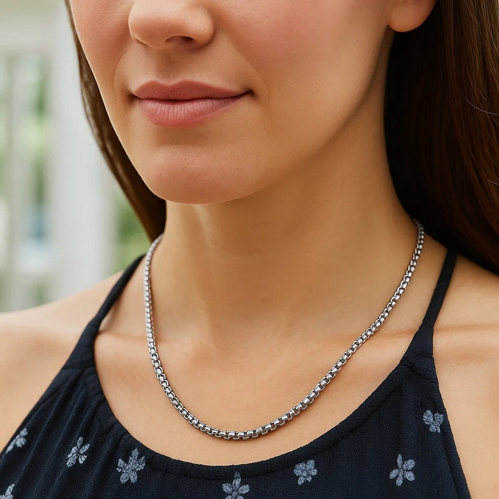 Sterling Silver Rhodium Plated Round Box Chain (2.20 mm)
