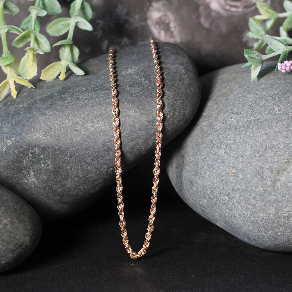 14k Rose Gold Solid Diamond Cut Rope Chain (2.30 mm)