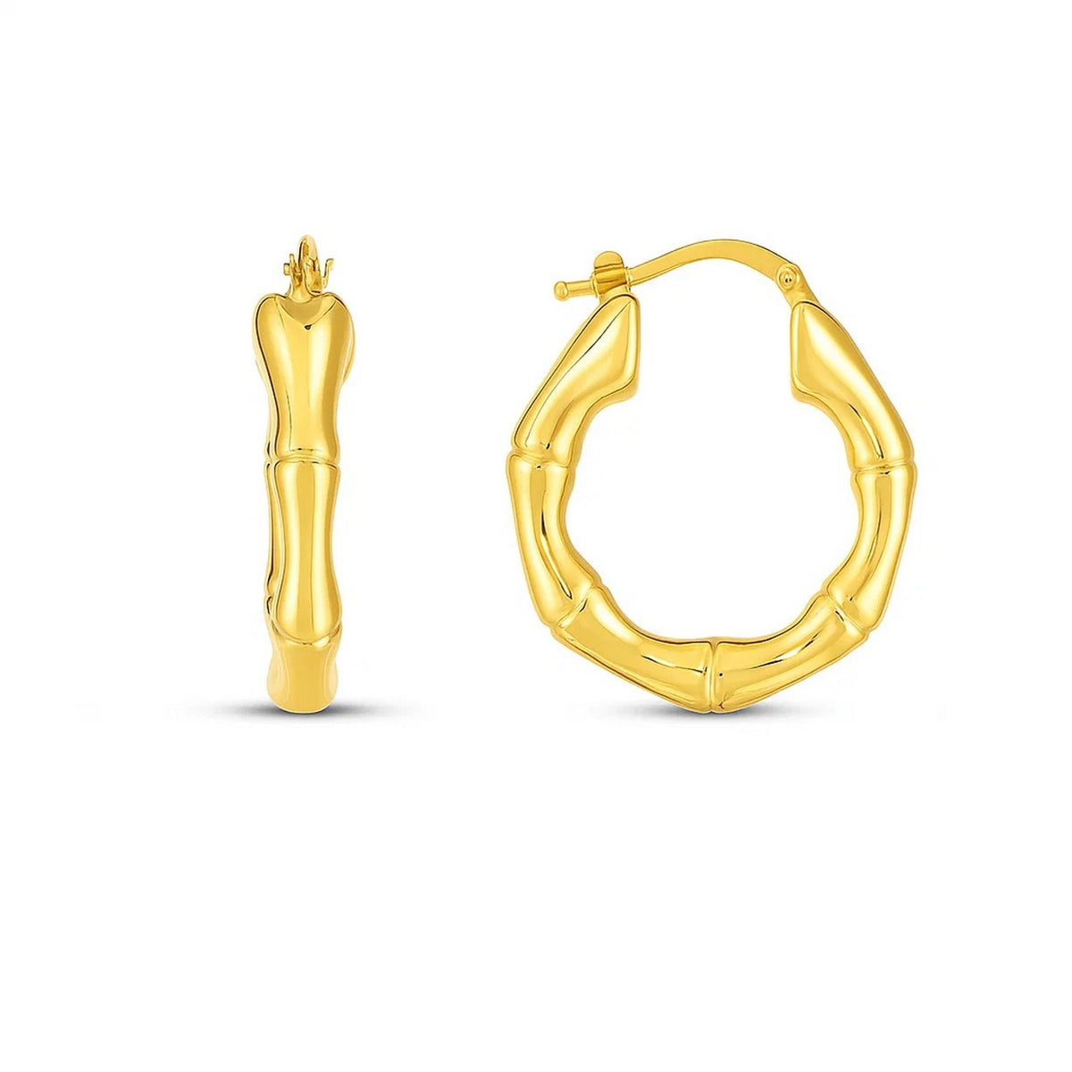 14k Yellow Gold Medium Bamboo Hoop Earrings