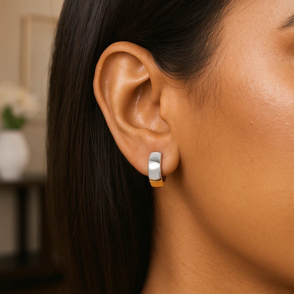 14k Two-Tone Gold Snuggable Style Earrings