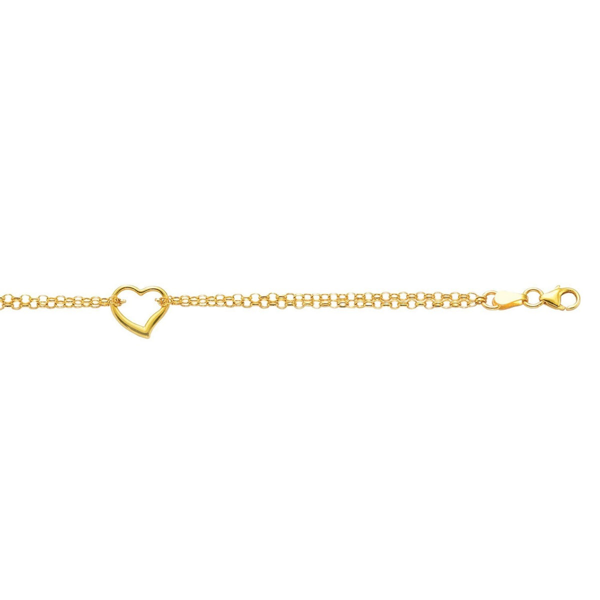 10k Yellow Gold Double Rolo Chain Anklet with an Open Heart Station