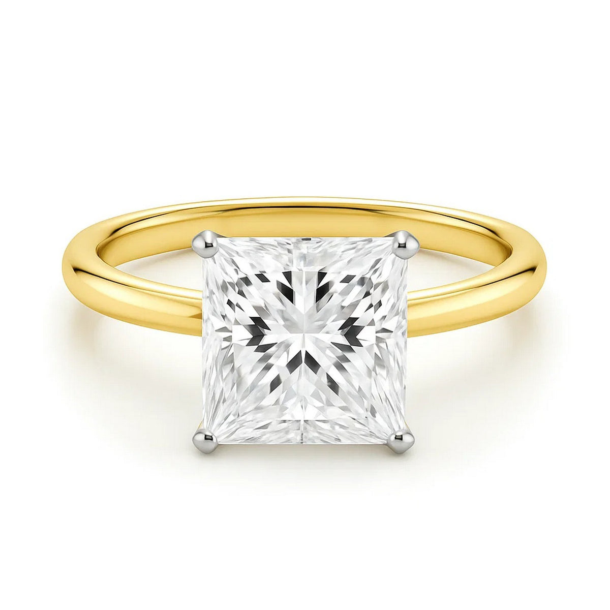 5 Carat Princess Lab Grown IGI G/VS1 Diamond Solitaire Ring in 14K Yellow Gold