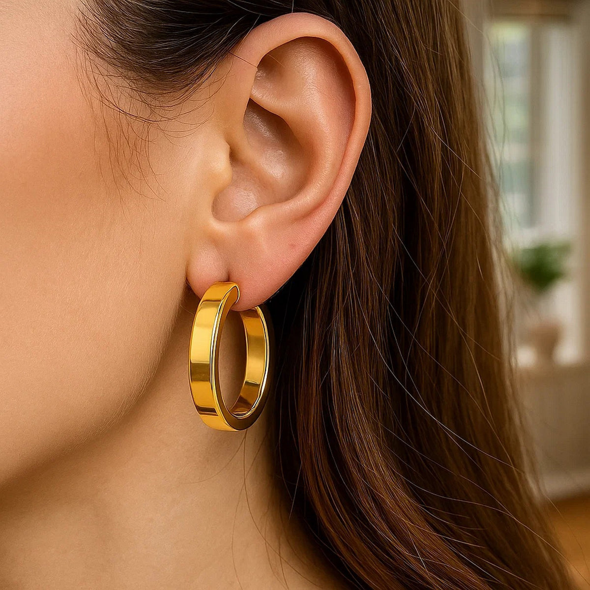 Large Tube Shaped Hoop Earrings in 14K Yellow Gold