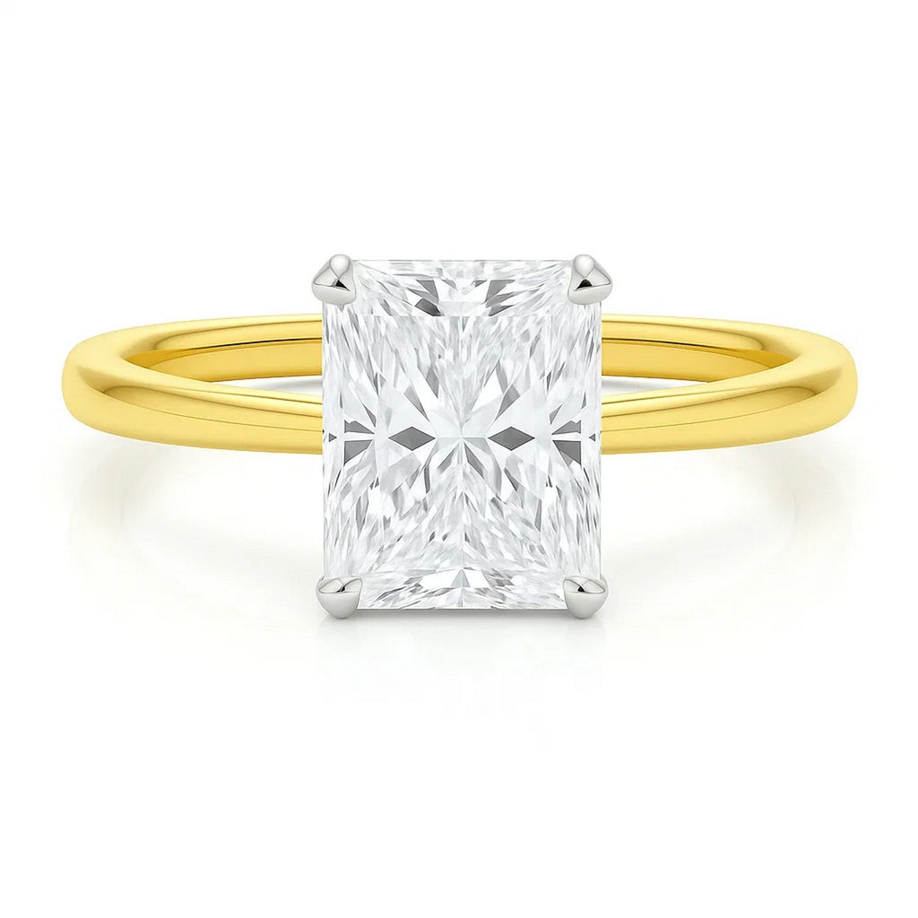 5 Carat Radiant Lab Grown IGI G/VS1 Diamond Solitaire Ring in 10K Yellow Gold