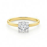 1 Carat Cushion Lab Grown IGI G/VS1 Diamond Solitaire Ring in 10K Yellow Gold